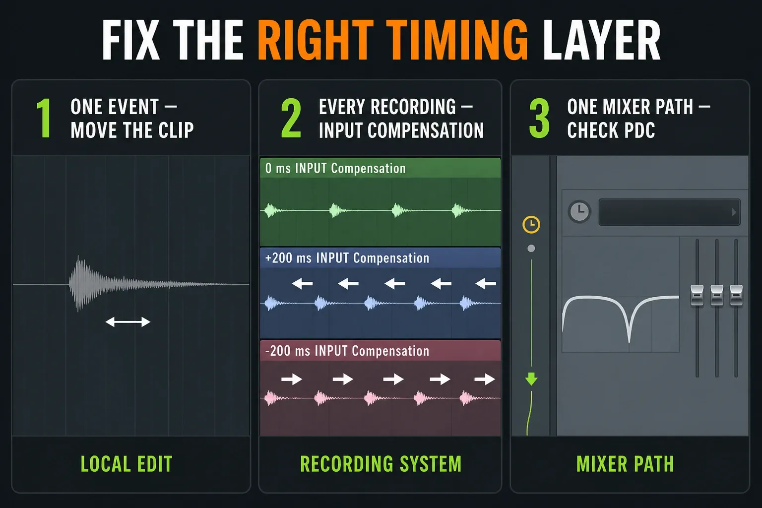 FL Studio Clip nudge input delay compensation and Mixer PDC compared by timing problem