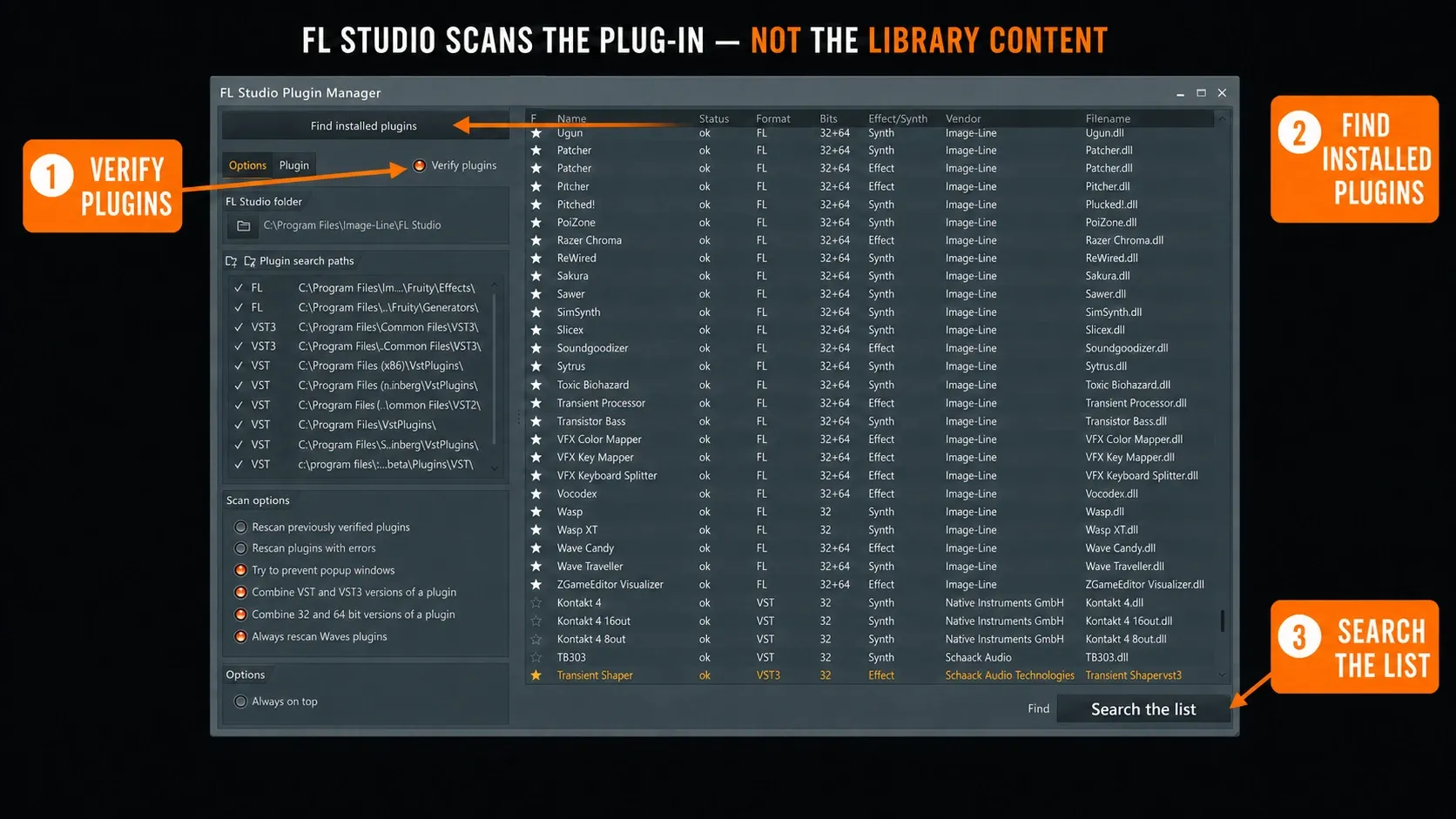 Kontakt plug-in in FL Studio containing libraries with a separate repair-location path