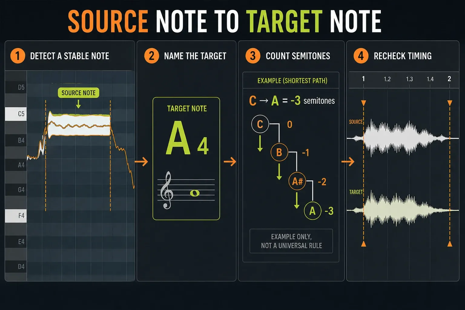 FL Studio sample pitch workflow from source note detection to target semitone shift