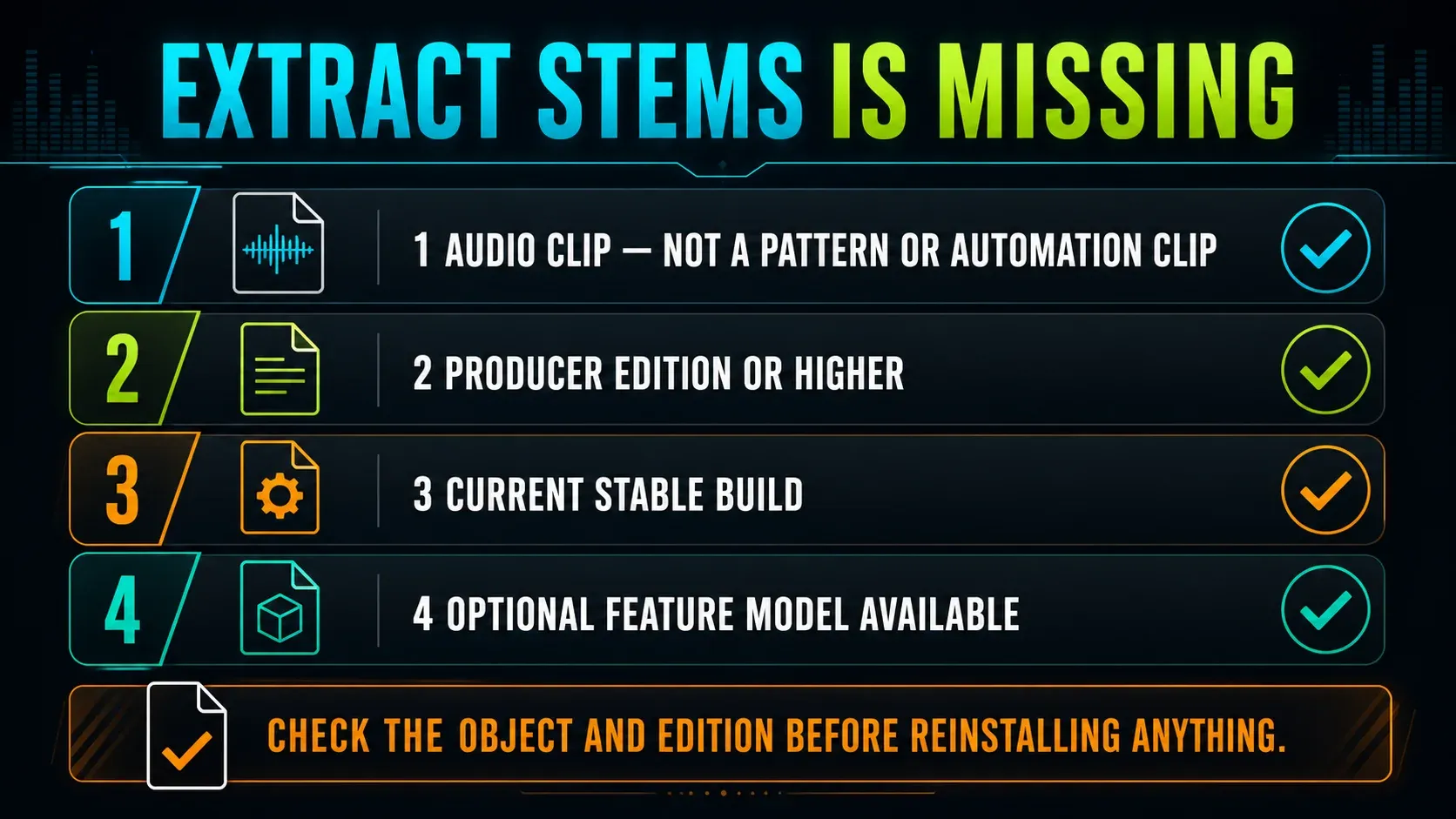 Checklist for a missing Extract stems from sample option in FL Studio