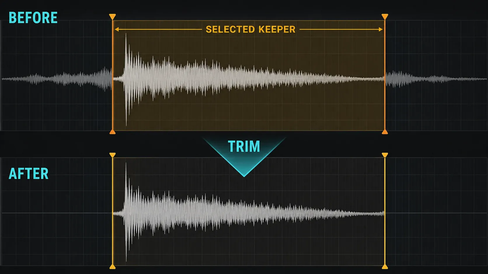 Selected audio retained by Trim while material before and after it is removed