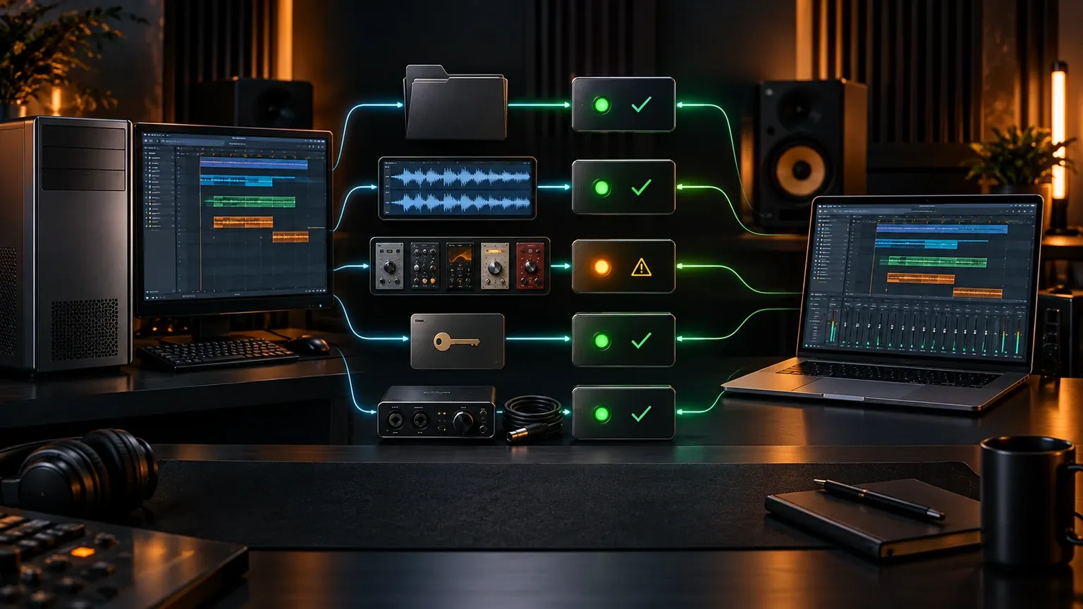 Mac DAW migration checklist for sessions audio files plugins presets licenses and interface drivers