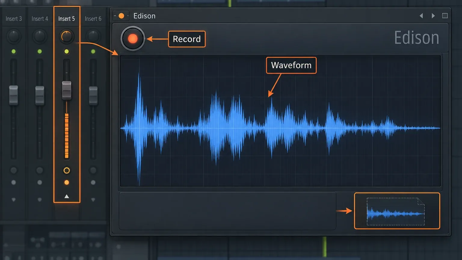 Edison recording a browser audio passage from an FL Studio Mixer Insert