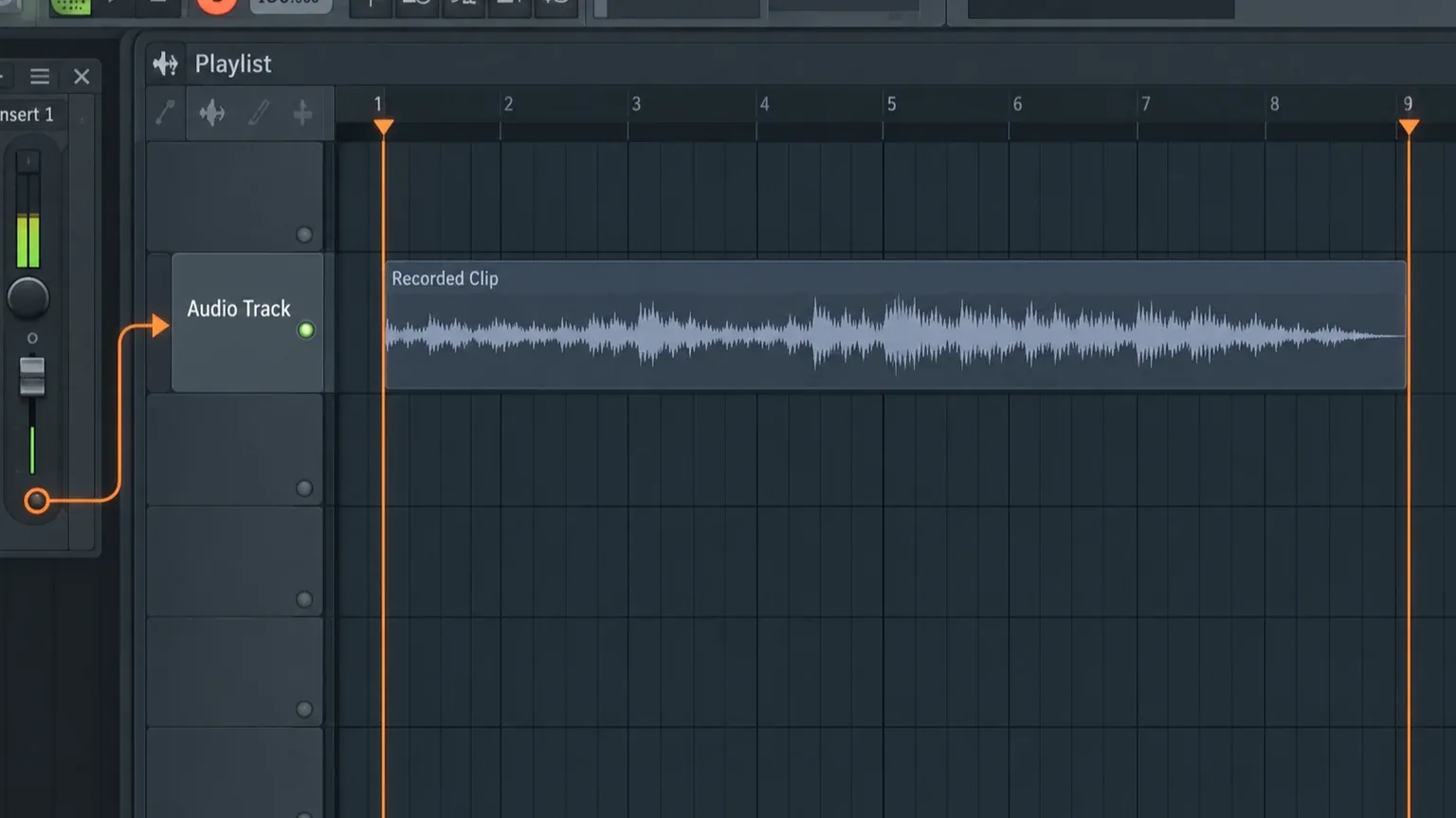 FL Studio Playlist with a recorded computer-audio clip aligned to the project timeline