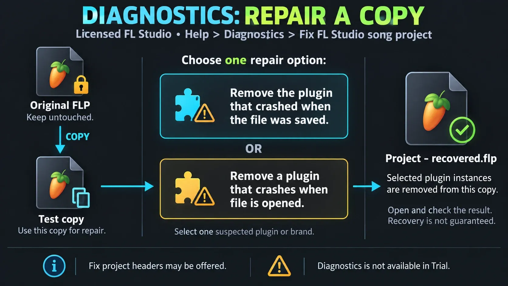 Diagnostics removes selected plugin instances from a separate recovered FLP