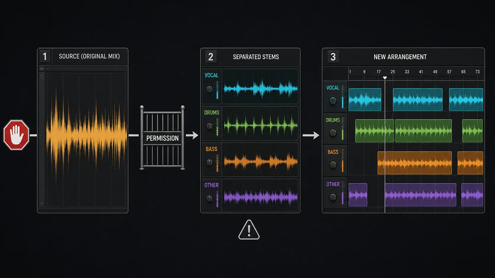 Permitted source audio separated into components for a new FL Studio arrangement