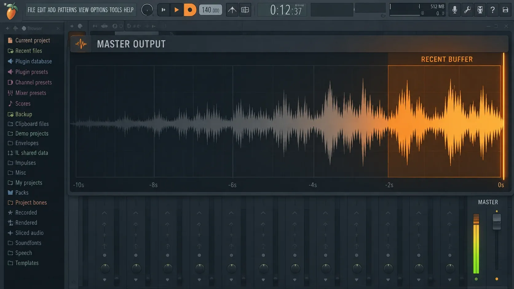 FL Studio Audio Logger rolling buffer showing recent Master output
