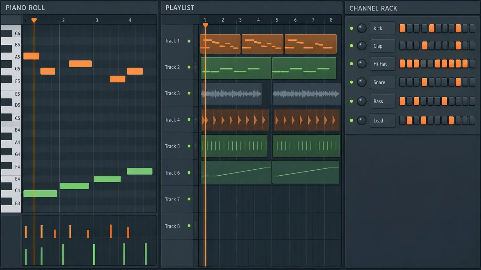 FL Studio Piano Roll Playlist and Channel Rack copy targets compared