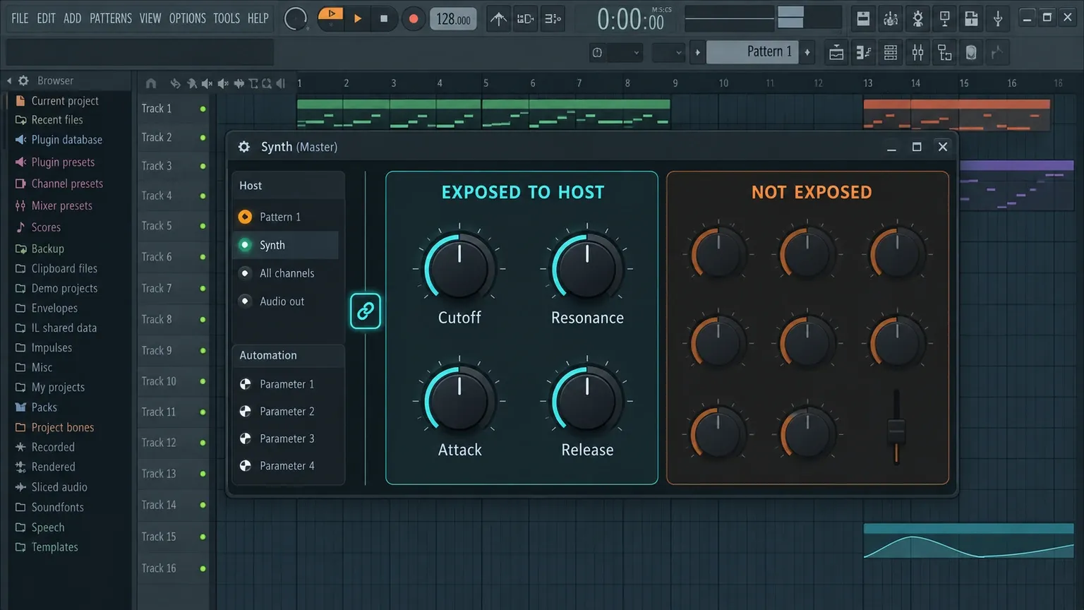 FL Studio plugin parameter boundary between published host controls and unavailable controls
