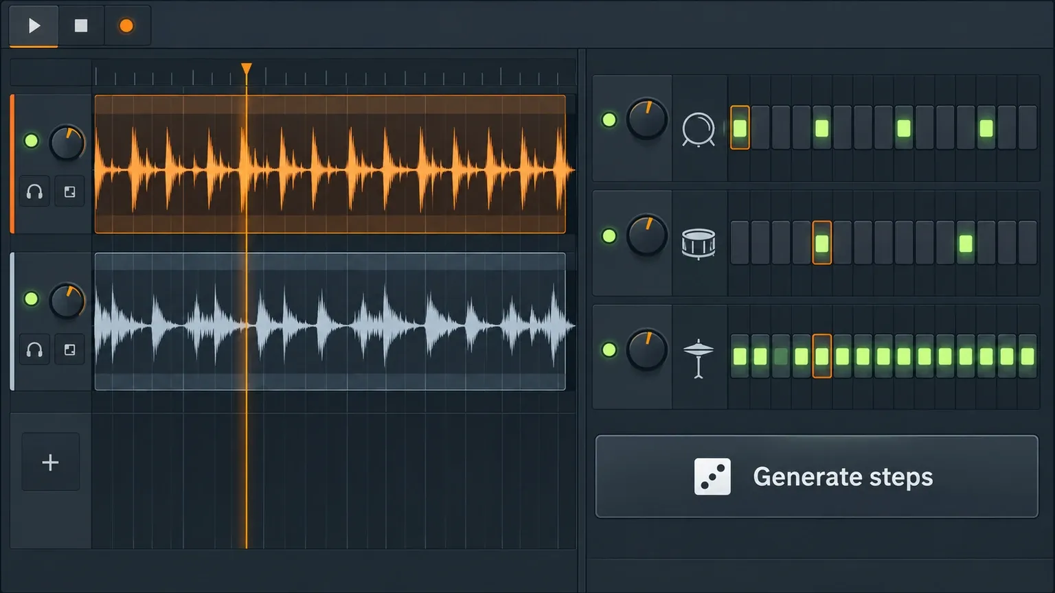 Loop waveform lanes beside one-shot Step Sequencer lanes in FL Studio