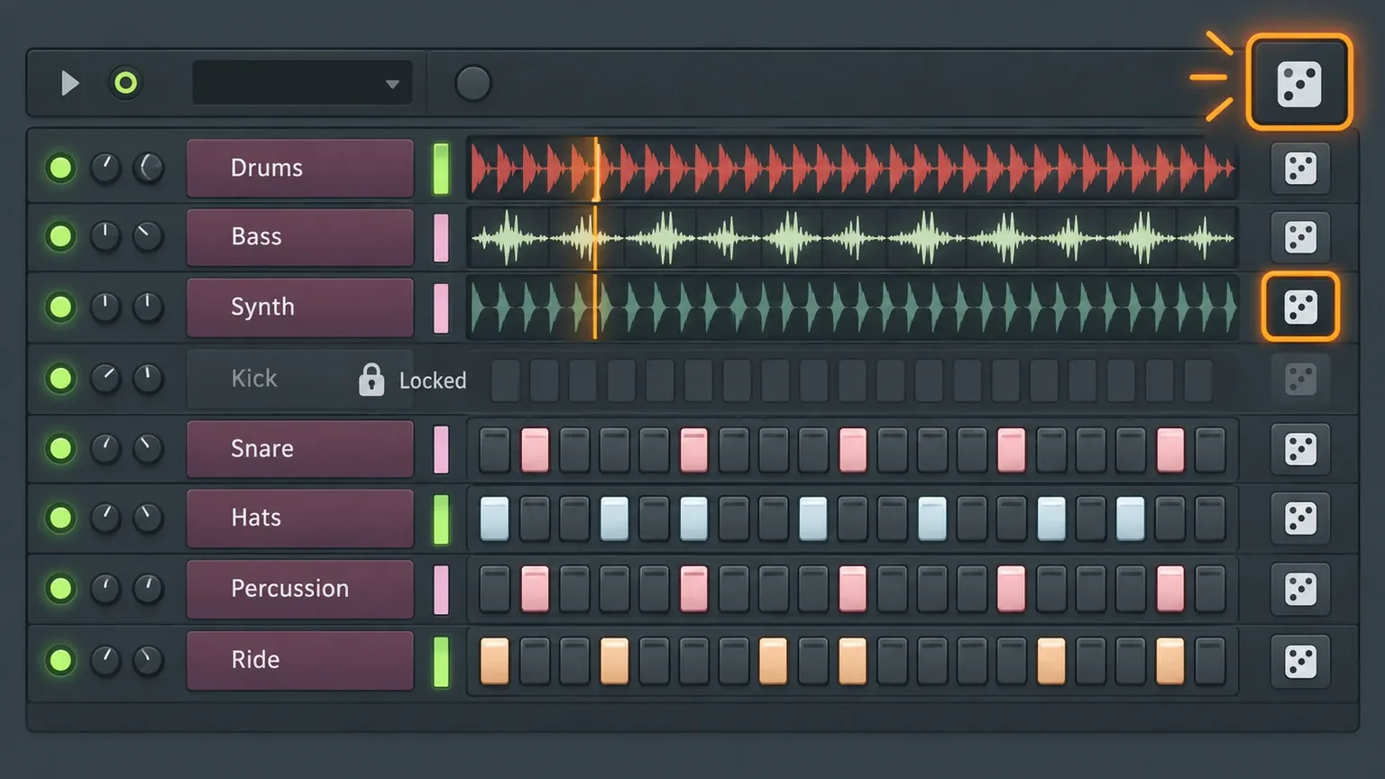 Loop Starter whole-stack reroll individual channel replacement and Locked state