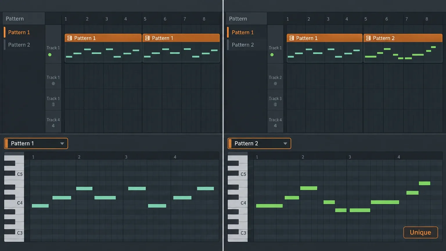 Independent Pattern Clip variations in the FL Studio Playlist