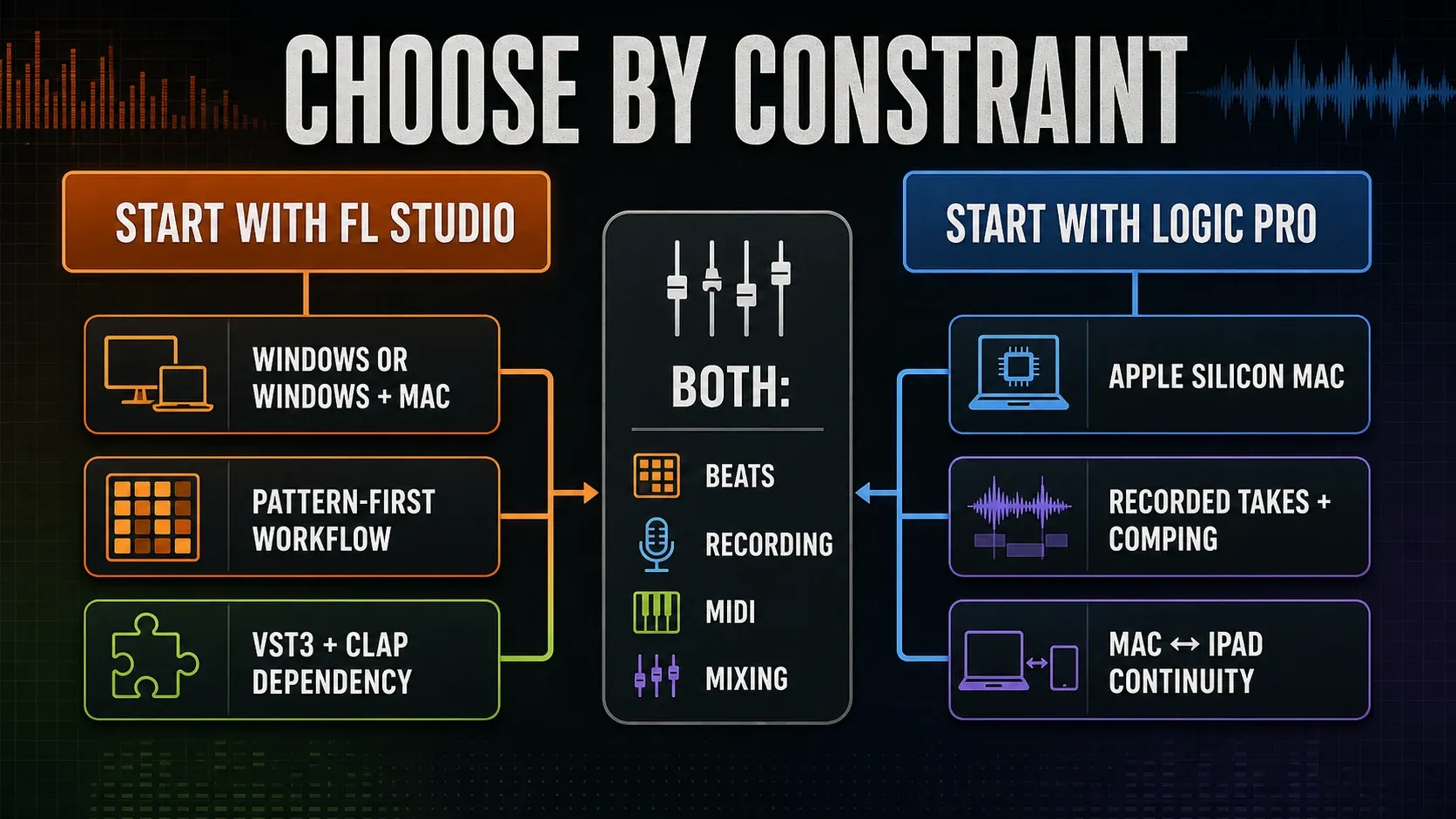 FL Studio and Logic Pro choices by computer, recording and plugin needs