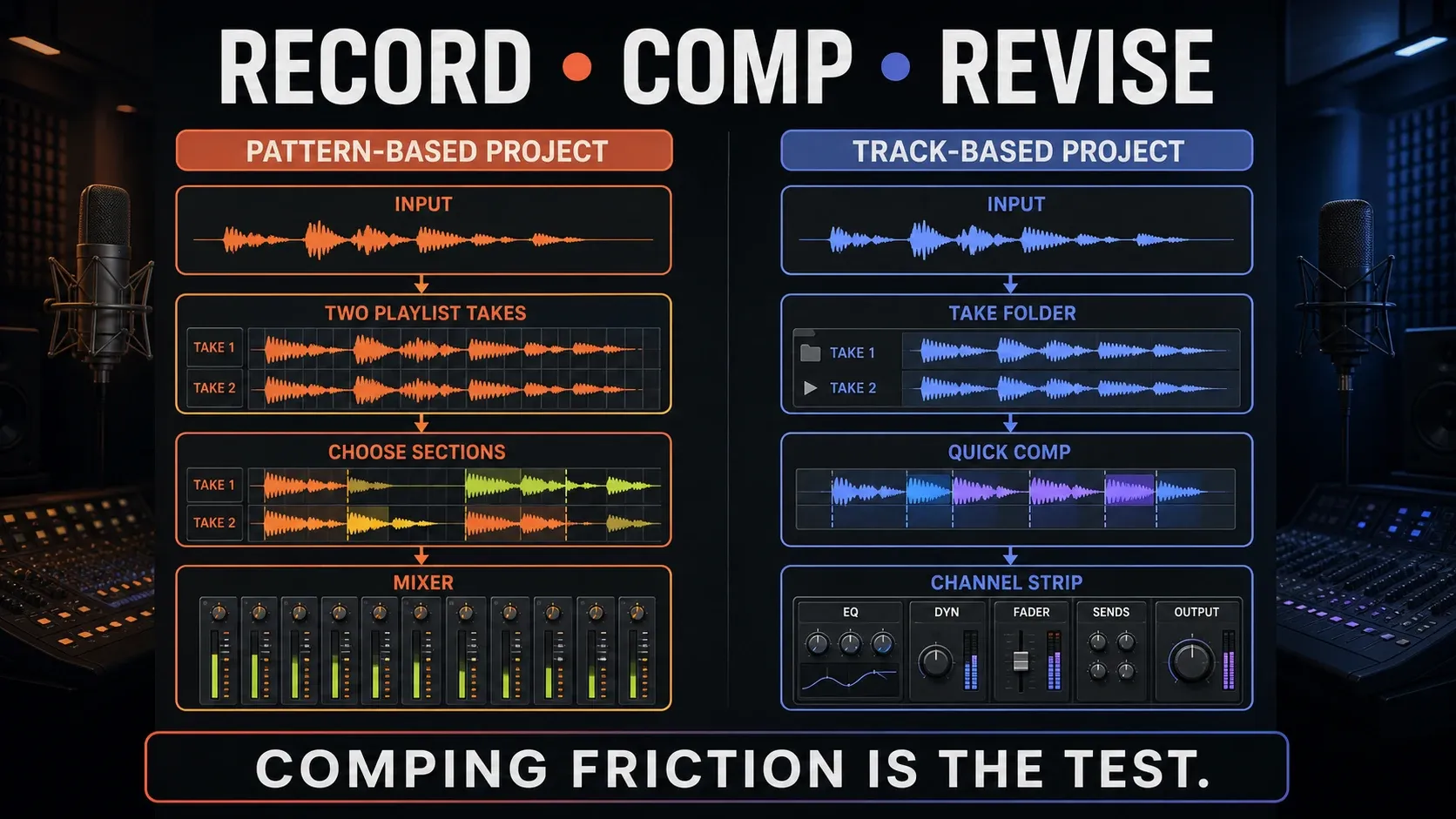 Choosing sections of recorded takes in FL Studio and Logic Pro