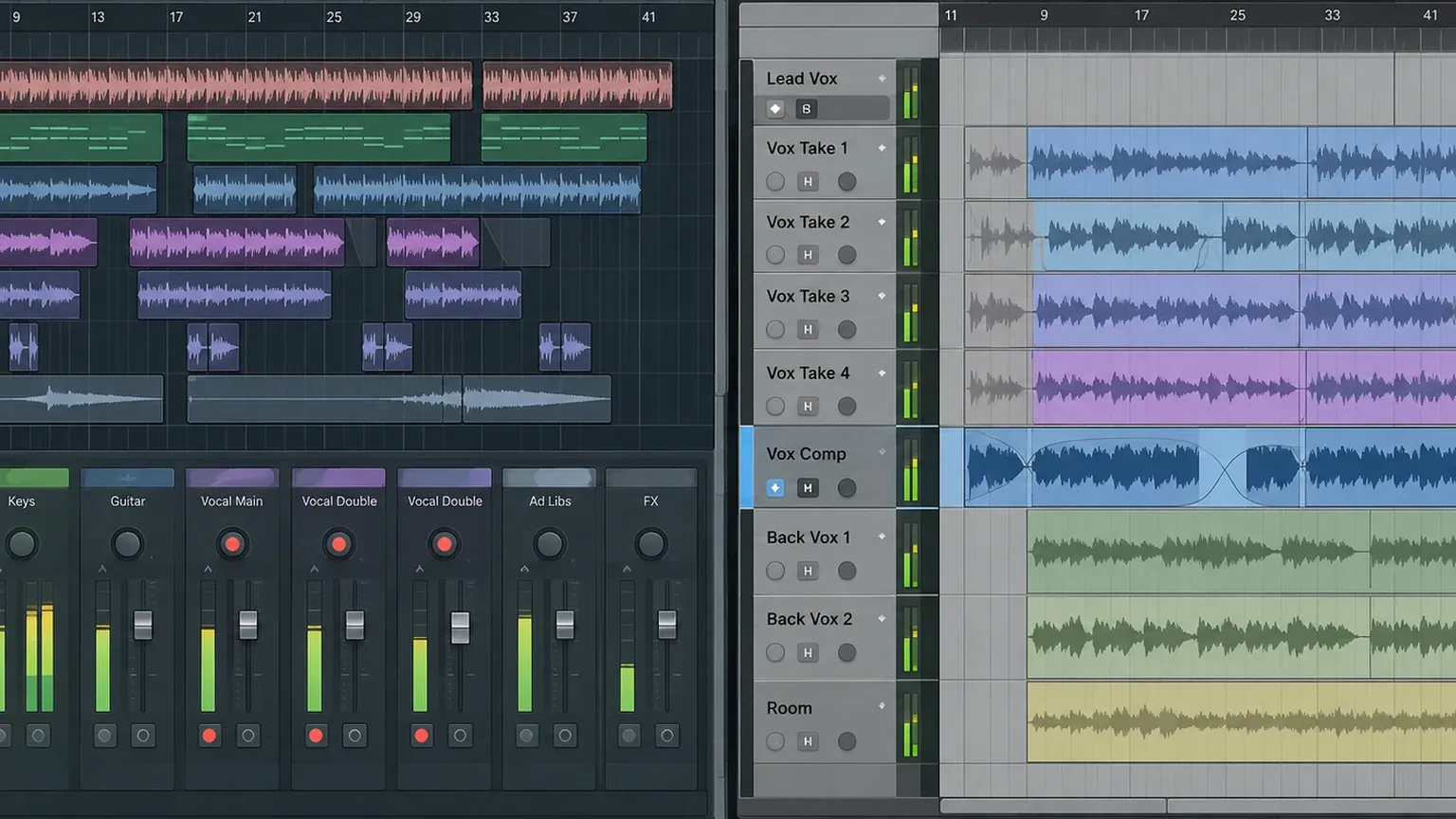 FL Studio Playlist recording lanes compared with Pro Tools multitrack takes and vocal comping