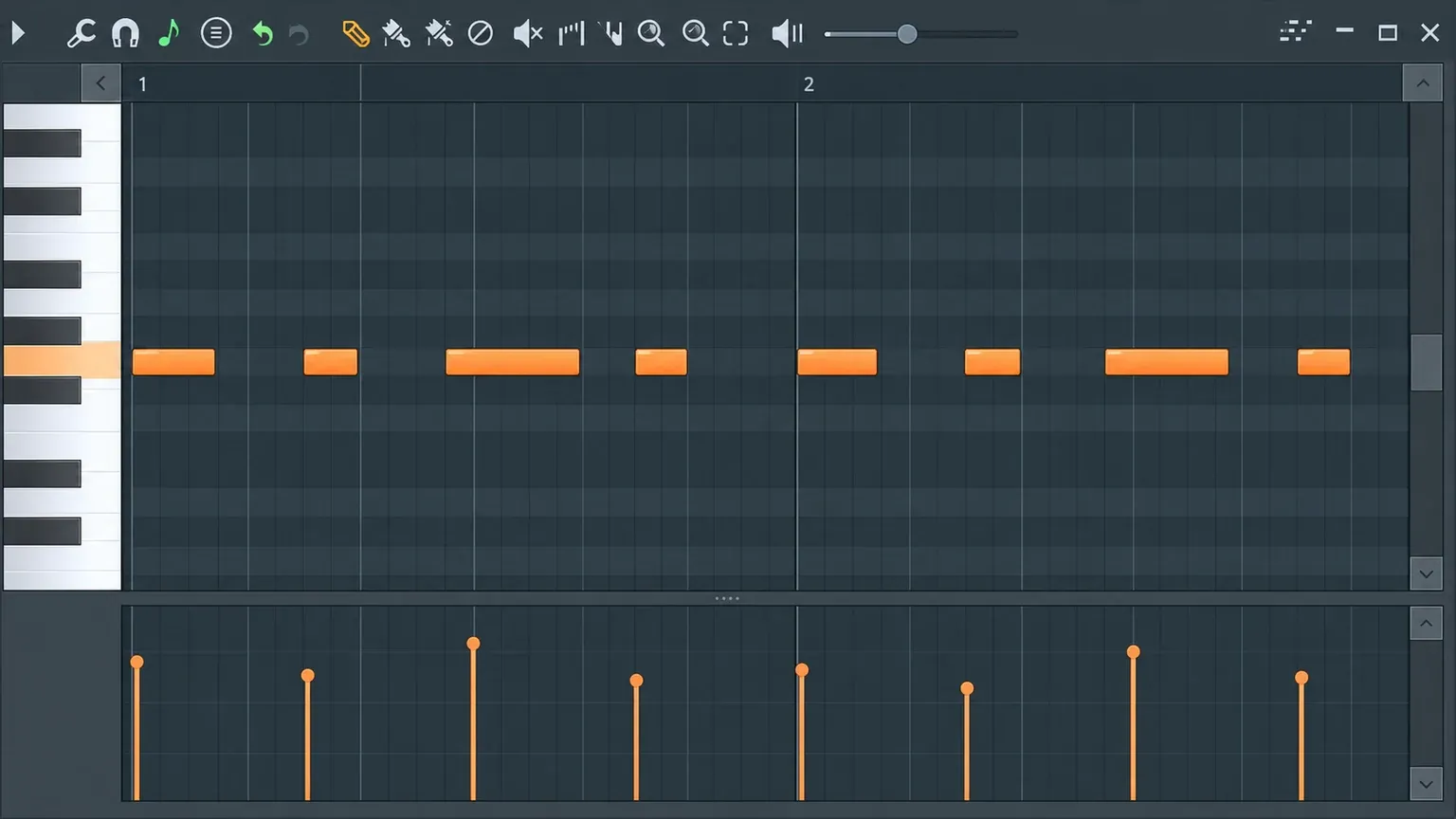 One-pitch melody rhythm with short notes and rests across two bars