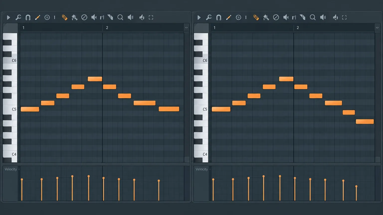 Two related melody phrases with the same opening and a changed second ending