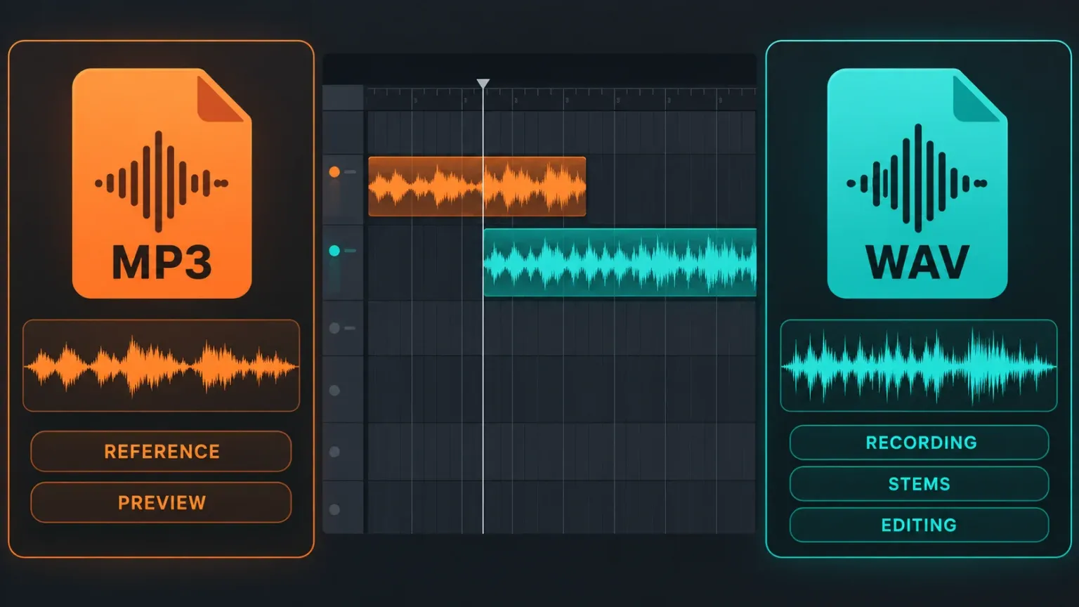 MP3 and WAV choices for reference tracks samples recordings stems and further editing