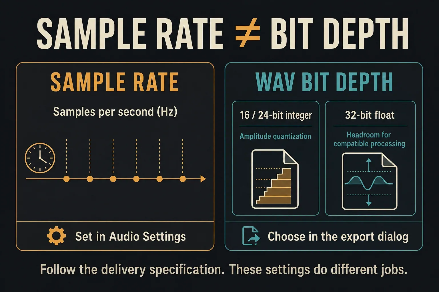 Sample rate in Audio Settings separated from integer WAV depth and floating-point headroom at export