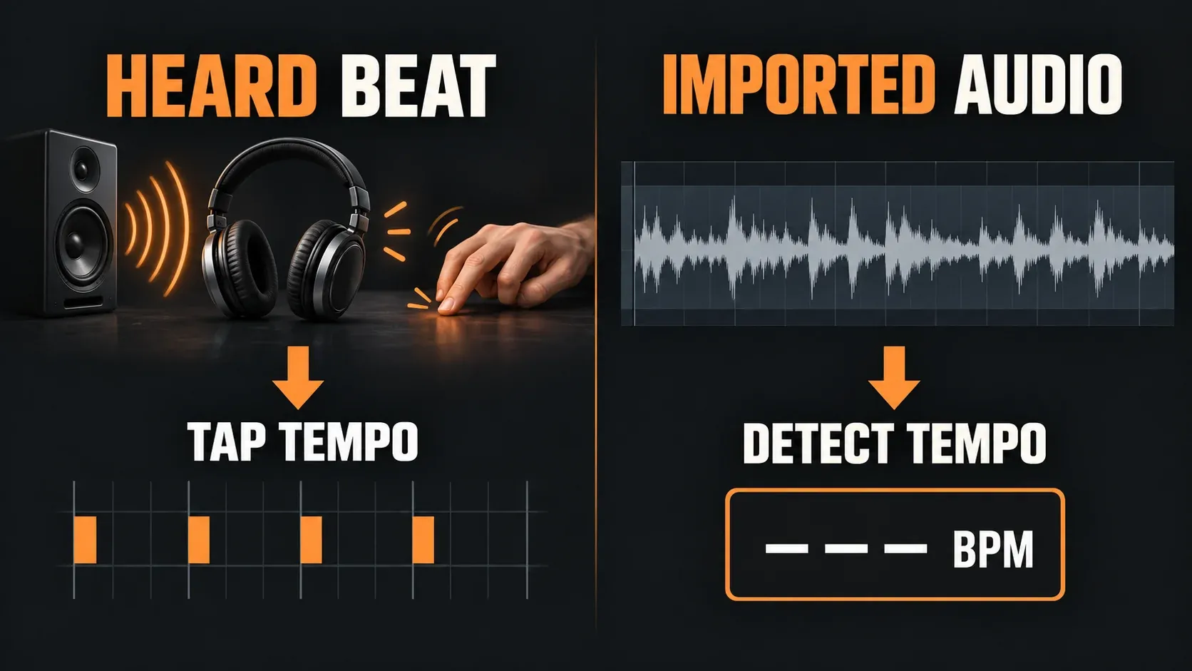 FL Studio tempo decision guide comparing Tap Tempo for a heard beat with Detect tempo for an audio clip in the Playlist