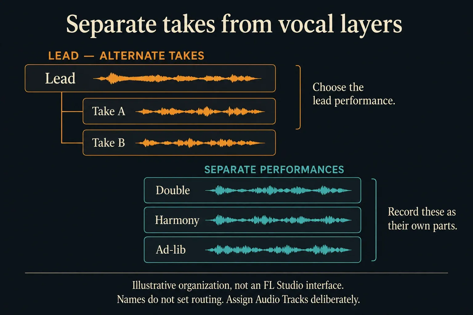 Lead alternate takes grouped separately from double, harmony and ad-lib performances