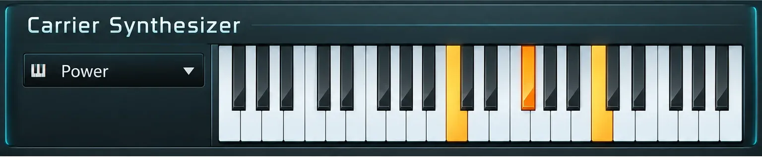 Vocodex Carrier Synthesizer with a Power preset selector and playable keyboard