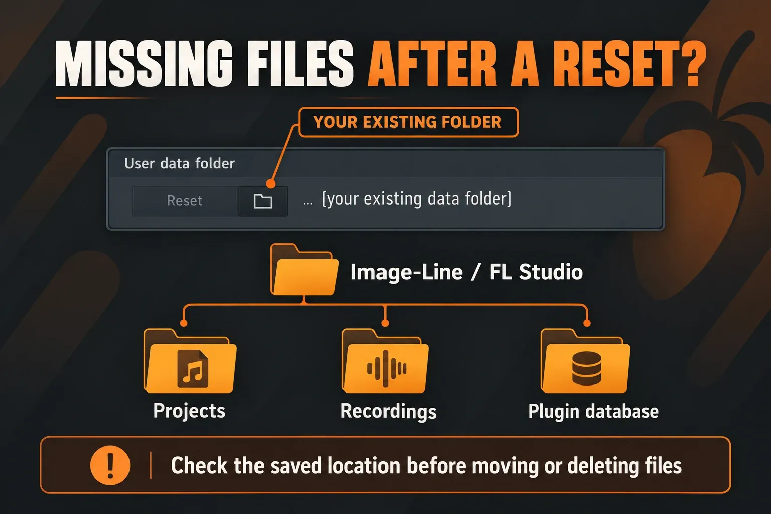 User data folder control and existing Image-Line FL Studio folders for projects, recordings and plugin database