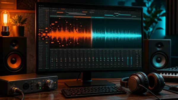 FL Studio audio crackling beside a studio workstation with noisy and clean signal paths