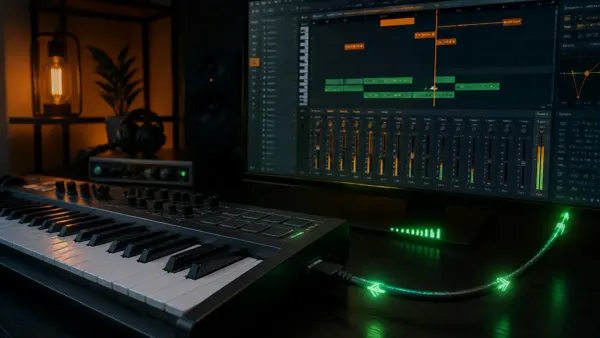 MIDI keyboard connected to FL Studio with an active controller signal reaching the DAW