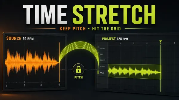 FL Studio time-stretch guide with a loop fitted to a grid while keeping its pitch