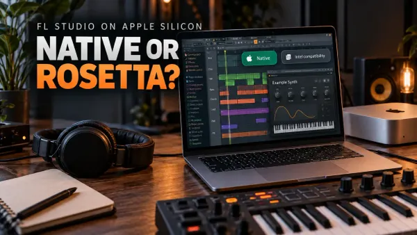 FL Studio project on a MacBook with native and Intel compatibility labels