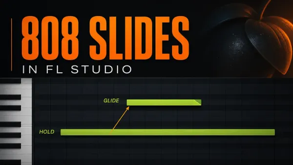 808 carrier and overlapping Slide note in the same green color group in an FL Studio-style Piano roll