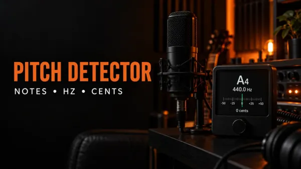 Studio microphone beside a tuner displaying A4 at 440 hertz