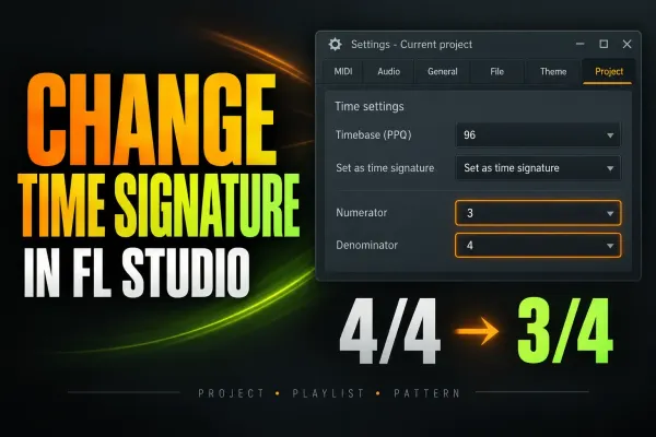 FL Studio project time signature set to Numerator 3 and Denominator 4