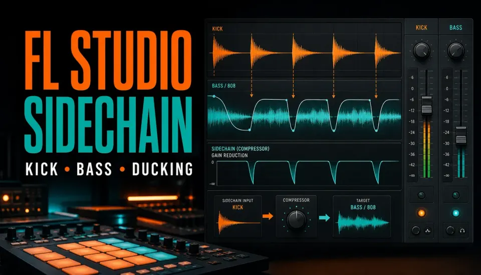 FL Studio sidechain cover with kick transients controlling bass and 808 ducking