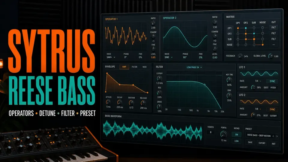 Sytrus Reese bass cover with operators routing matrix filter and moving bass waveform