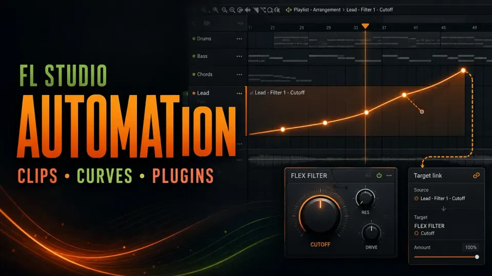 FL Studio automation cover with Playlist curve plugin control and target link panel