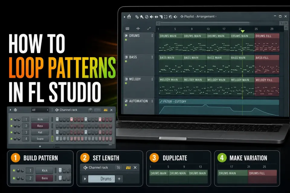 Looping FL Studio drum and melody Pattern Clips from Channel Rack to Playlist variations