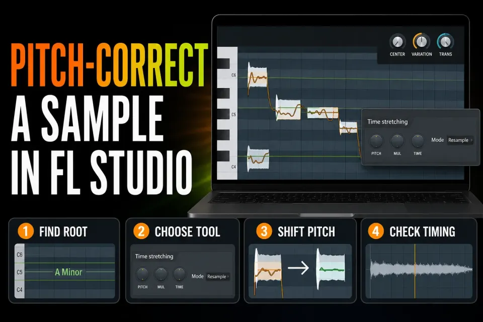 Pitch-correcting an FL Studio sample from detected root note to aligned target pitch
