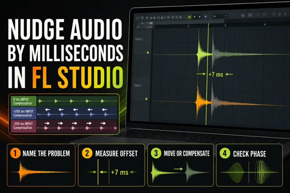 FL Studio audio clip nudged a few milliseconds against the beat grid for precise alignment