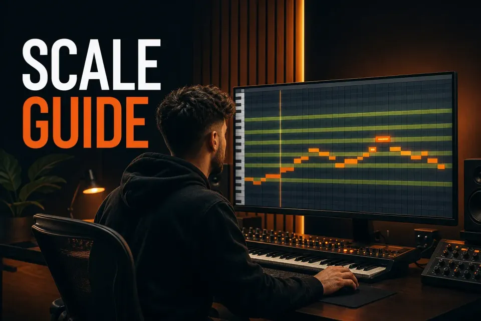 Producer working with highlighted pitch lanes on an FL Studio-style Piano Roll