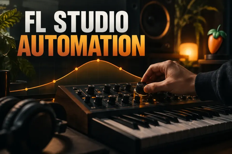 FL Studio synthesizer control linked to an orange automation curve