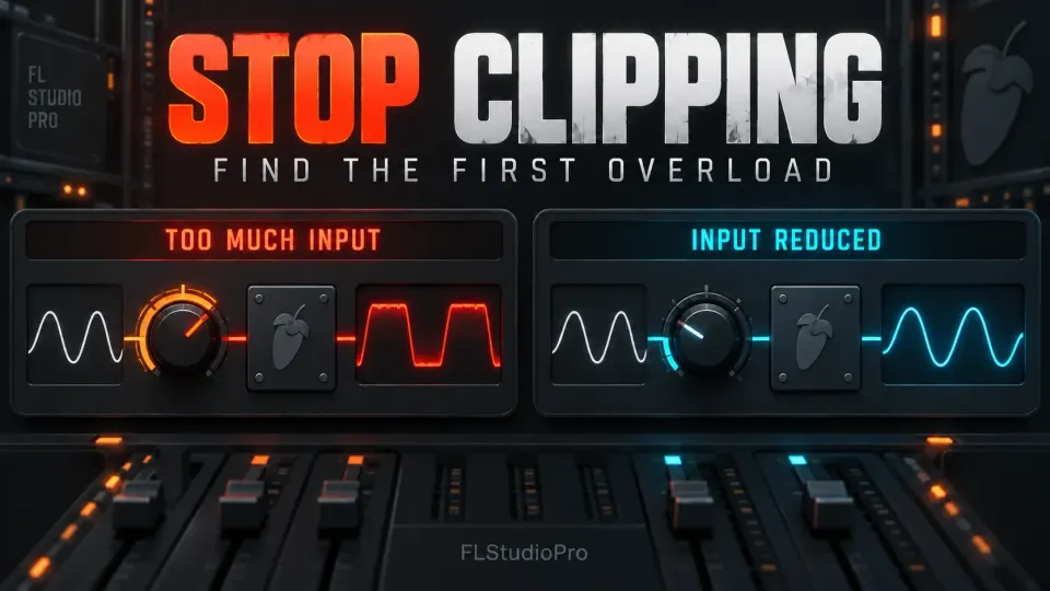 FL Studio clipping comparison: high input flattens peaks while lower input stays clean