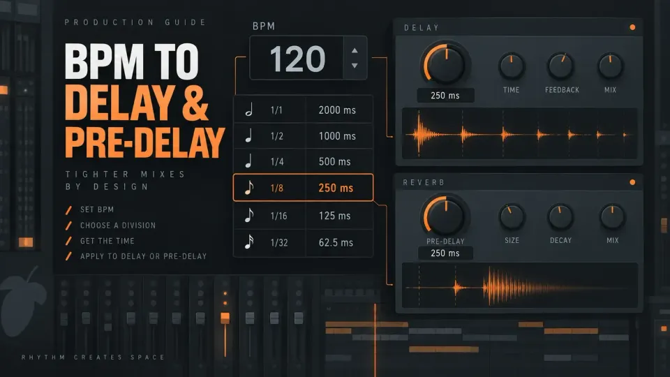 FL Studio delay and reverb timing calculator with BPM, delay and pre-delay references