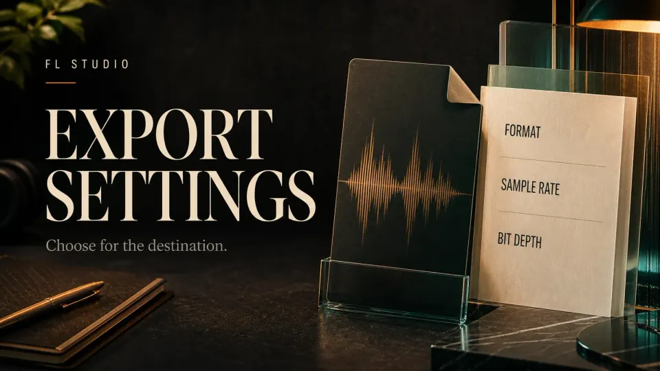 FL Studio export settings with format, sample rate and bit depth delivery notes