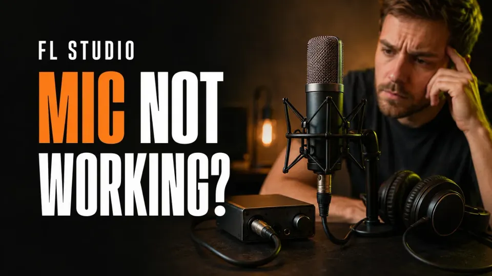 Producer checking a studio microphone and audio interface for an FL Studio input problem