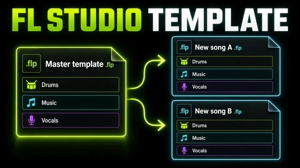 FL Studio master template reused for two separately saved songs with Drums, Music and Vocals roles