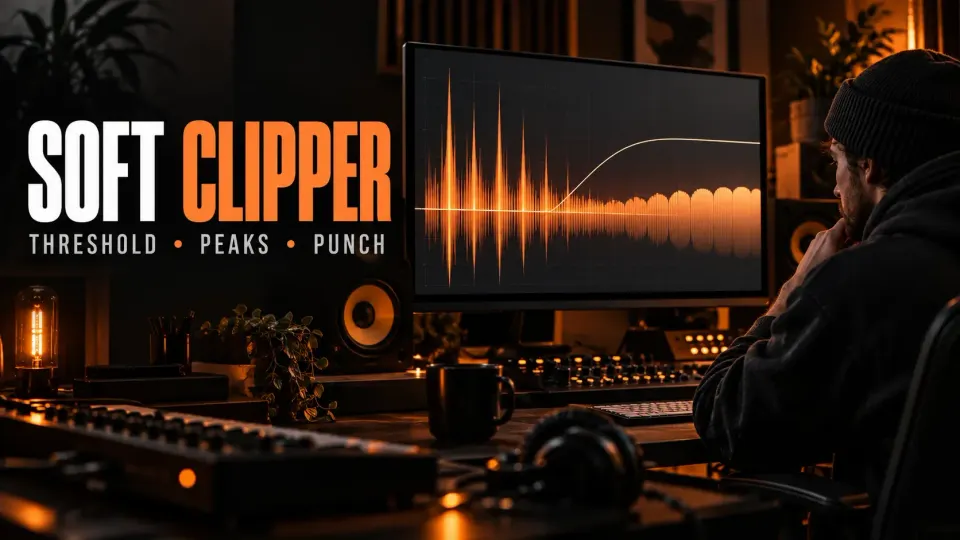 Producer shaping drum peaks under the title Soft Clipper
