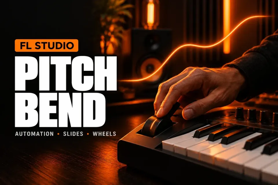 MIDI keyboard pitch-bend wheel beside the FL Studio Pitch Bend cover title