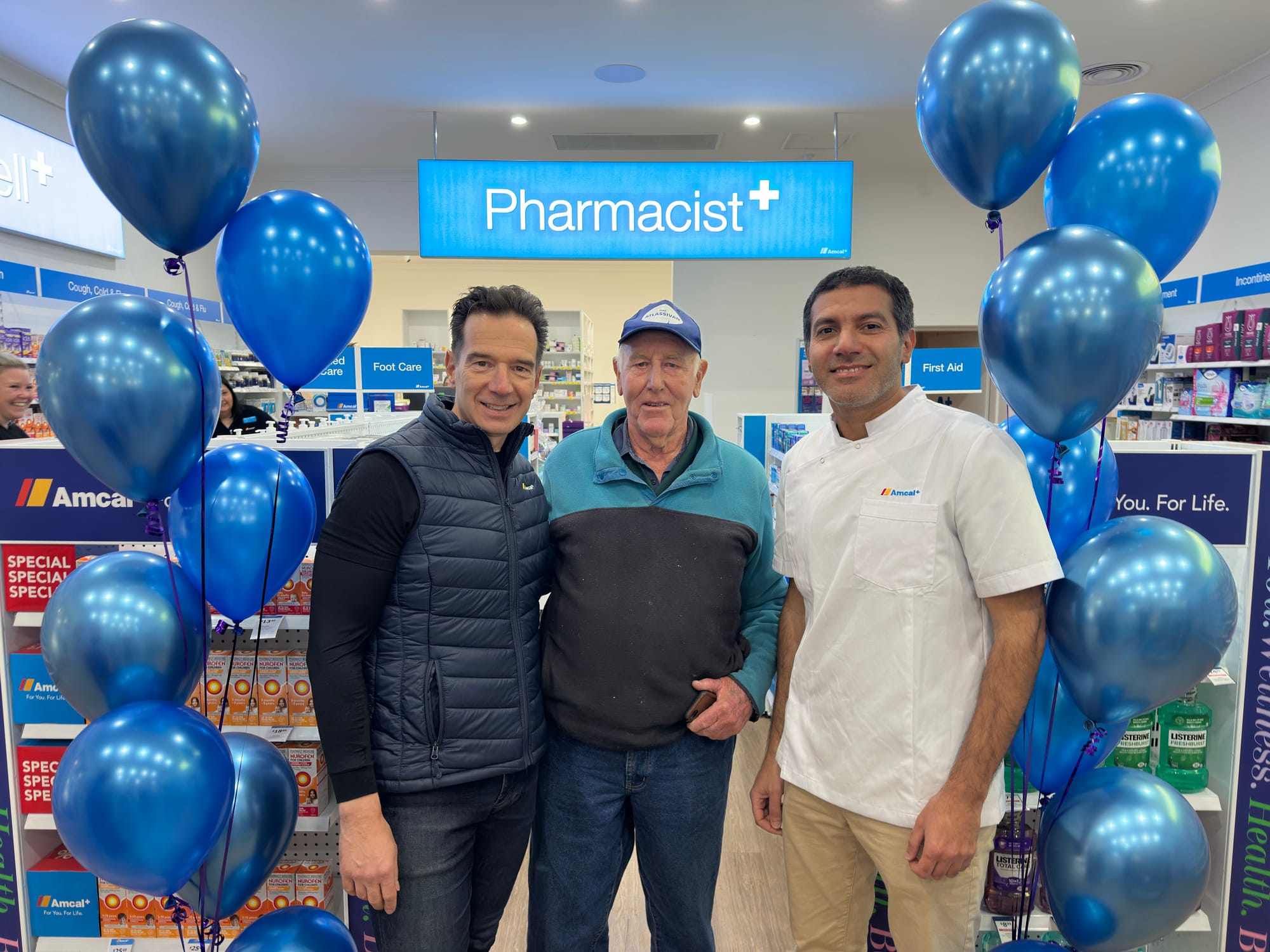 Nyora local Don Garnham (with co-owners George and Sam) was the pharmacy's very first customer.